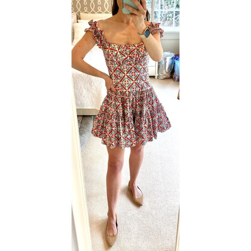 Caroline Constas Maria Square Neck Tiered Ruffle Off Shoulder Mini Dress Resort - Picture 9 of 16